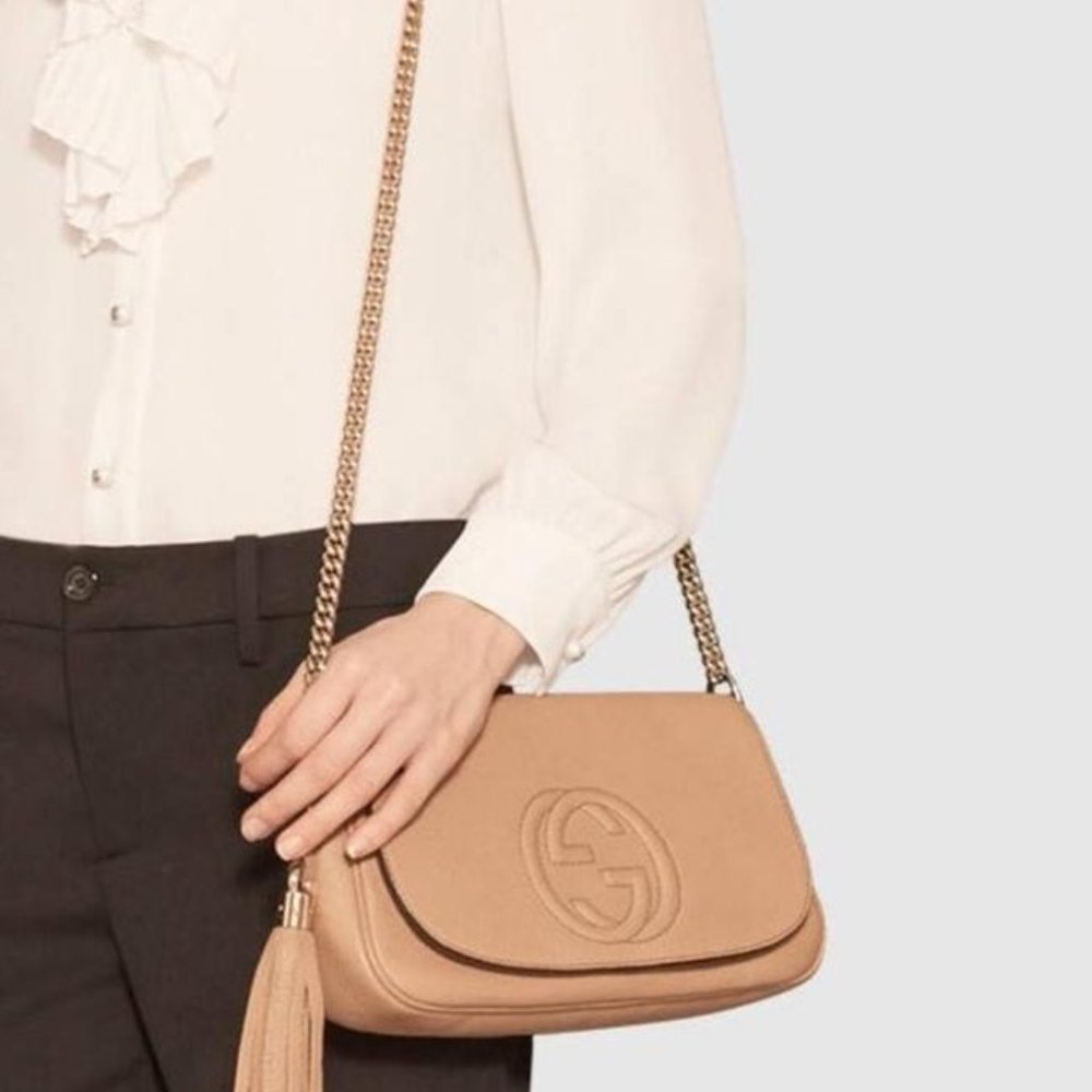 Gucci Soho New Tan Leather CrossBody Shoulder Bag - Picture 5 of 9